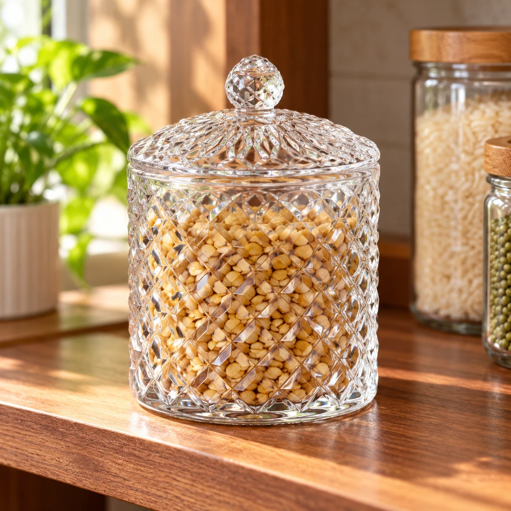 Crystal-Cut Glass Storage Jar with Lid - view 3